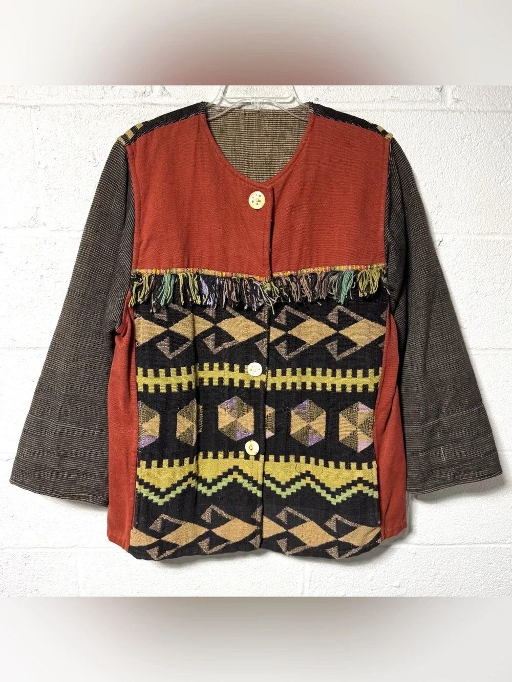 Vtg Passports Pier 1 Reversible Tapestry Jacket Boho Art To Wear Eclectic OS